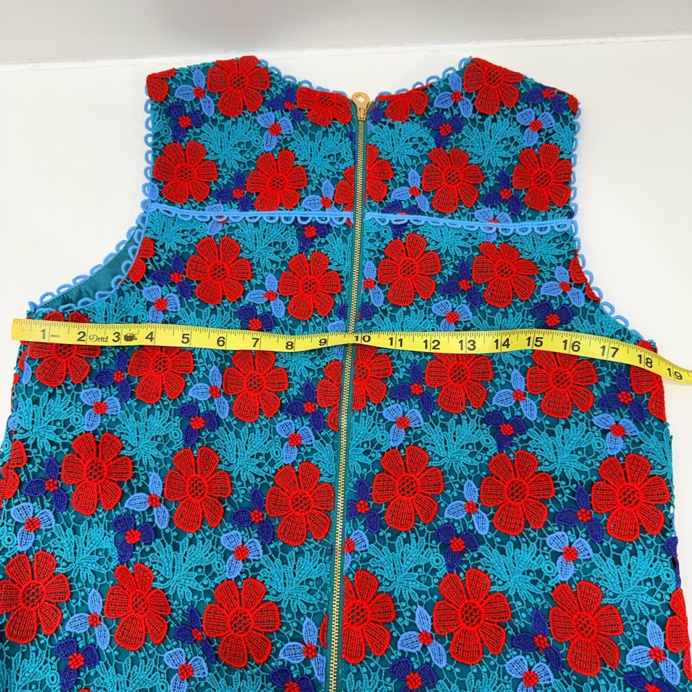 Draper James Size 10 Floral Lace Dress Party Cocktail Sleeveless Red Blue Teal - Picture 4 of 11